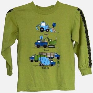 Tumbleweed Boys Organic Cotton Construction Truck Shirt Green Long Sleeve Size 8